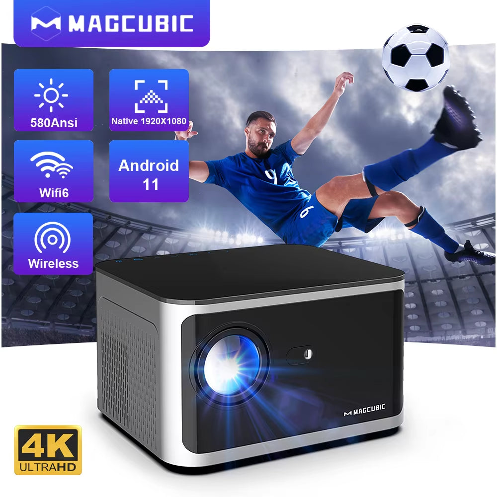 Transform Your Home Entertainment with the Android 11 4K Smart Projector - Stunning 580 ANSI Lumens, Voice Control & WiFi6 Connectivity