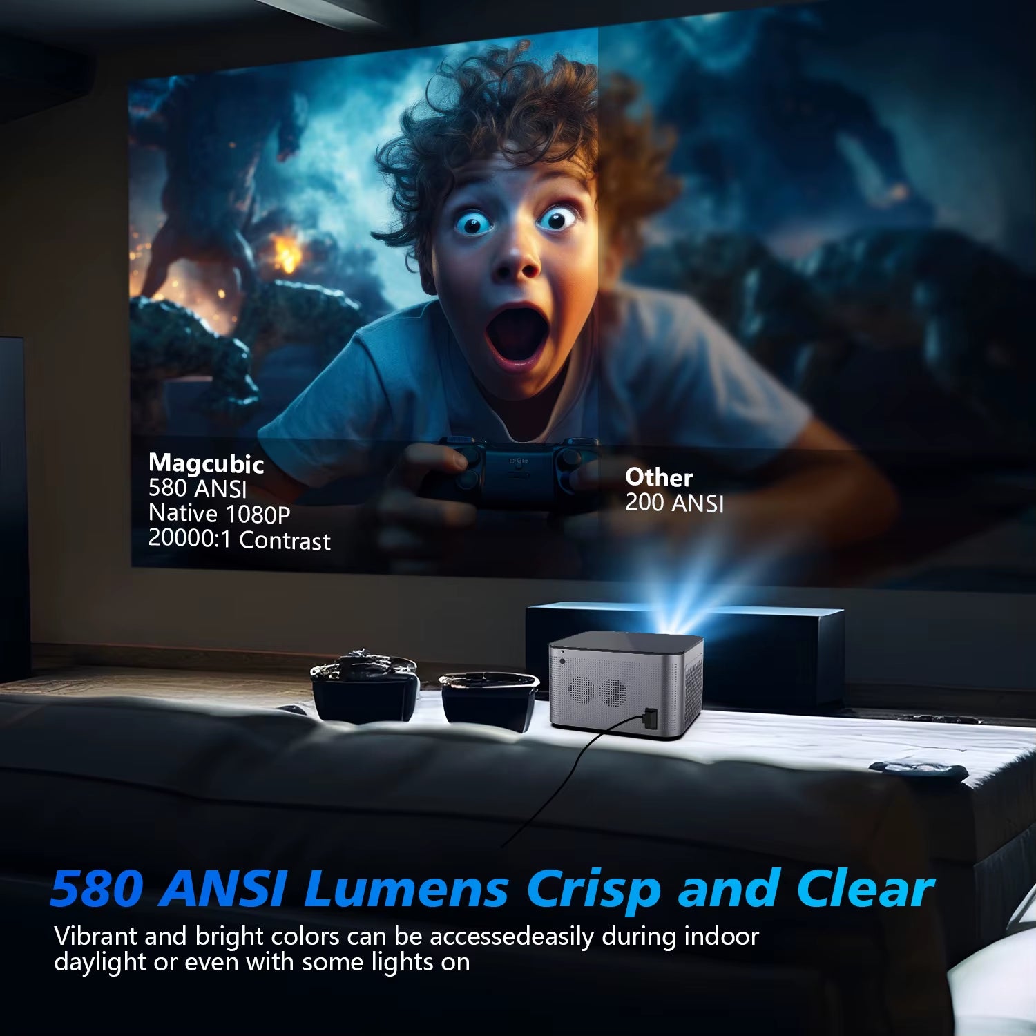 Transform Your Home Entertainment with the Android 11 4K Smart Projector - Stunning 580 ANSI Lumens, Voice Control & WiFi6 Connectivity